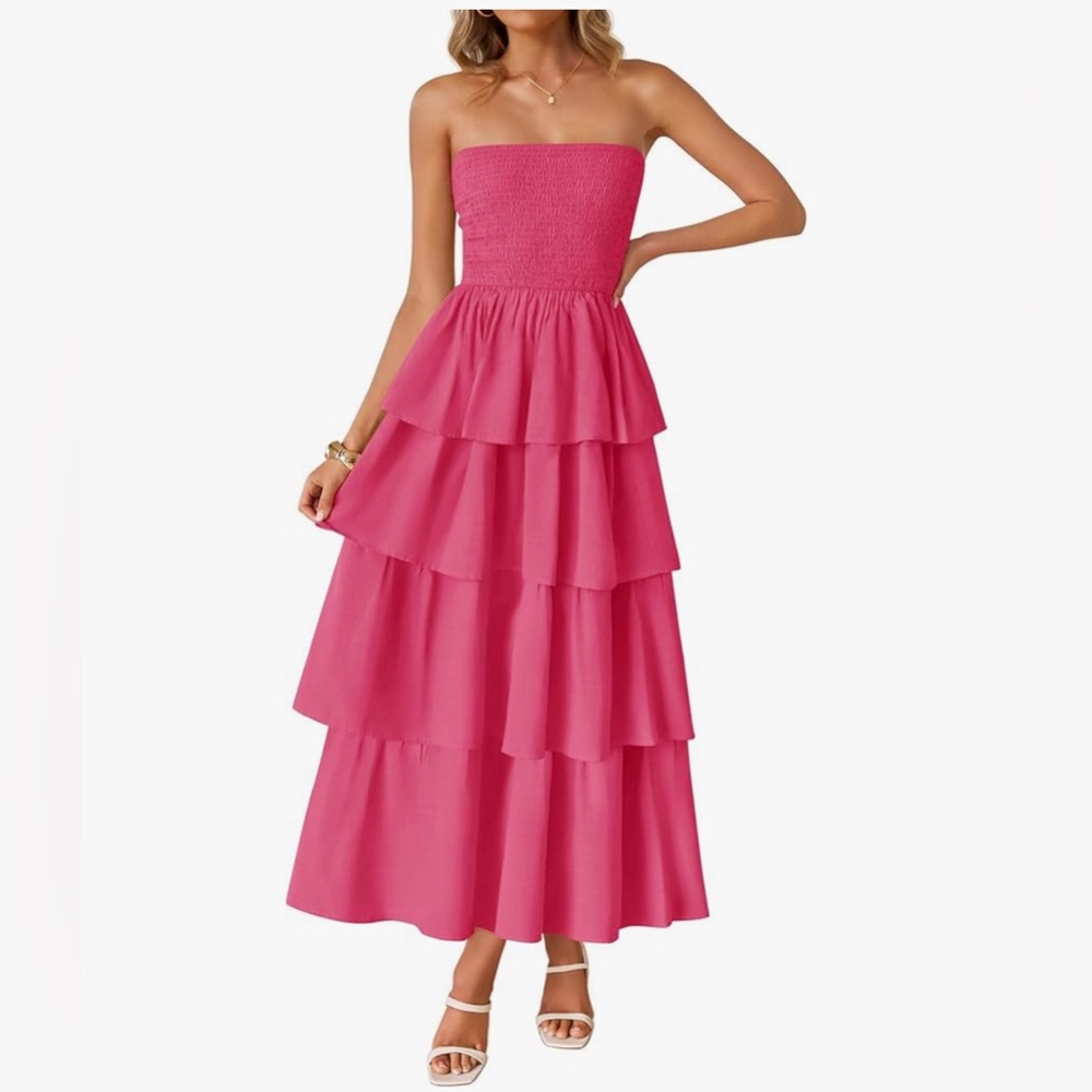 Elegant Pink Strapless Tiered Dress